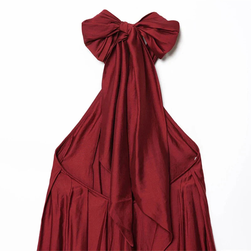 Damen Ärmelloses Maxi-Kleid mit Halter-Ausschnitt und Raffung mit offener Vorderseite