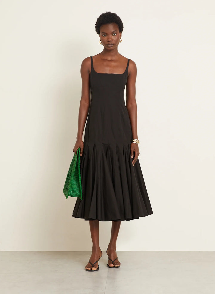 Damen Ärmelloses Midi-Kleid mit eckigem Ausschnitt und Trägern mit gefälteltem Rüschenrock