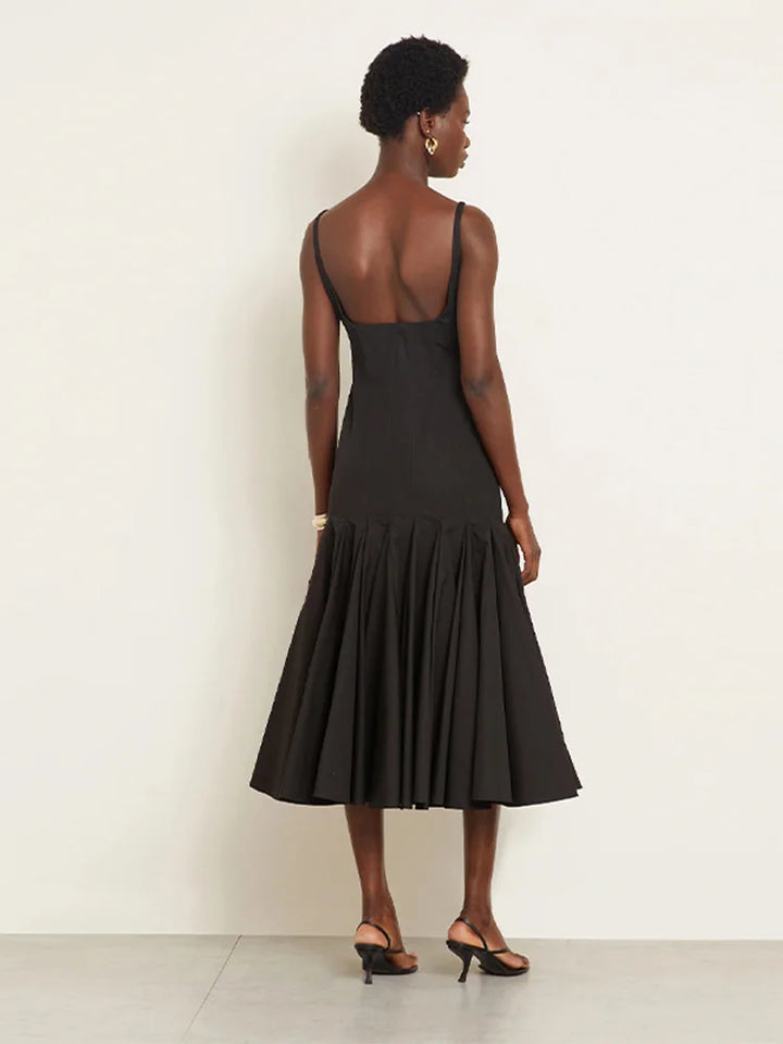 Damen Ärmelloses Midi-Kleid mit eckigem Ausschnitt und Trägern mit gefälteltem Rüschenrock