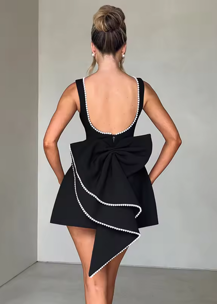 Damen Ärmelloses Minikleid mit Perlenbesatz und Rückenschleife