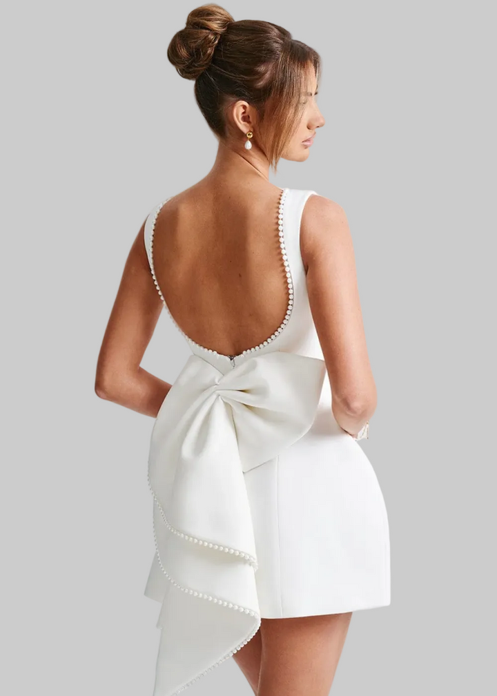 Damen Ärmelloses Minikleid mit Perlenbesatz und Rückenschleife