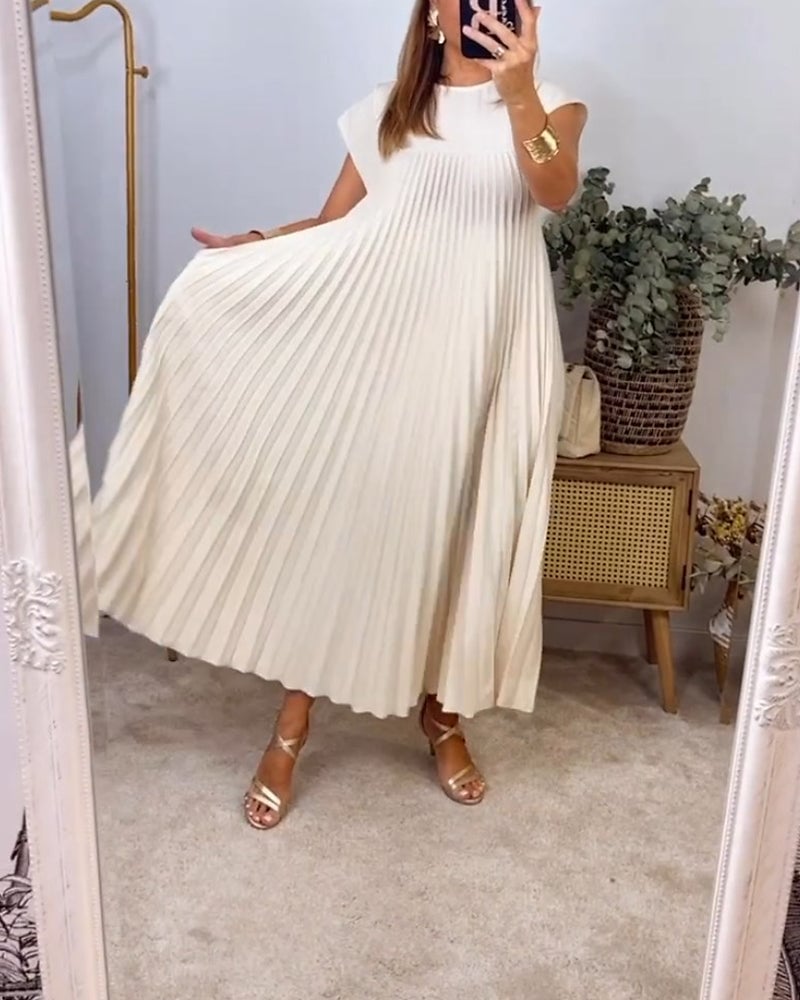 Damen Ärmelloses Plissee-Maxikleid mit Rundhals und Seitentasche