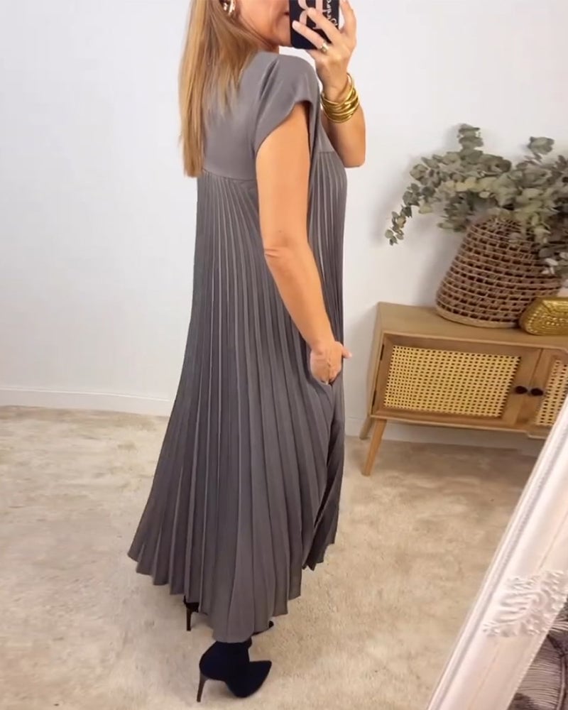 Damen Ärmelloses Plissee-Maxikleid mit Rundhals und Seitentasche