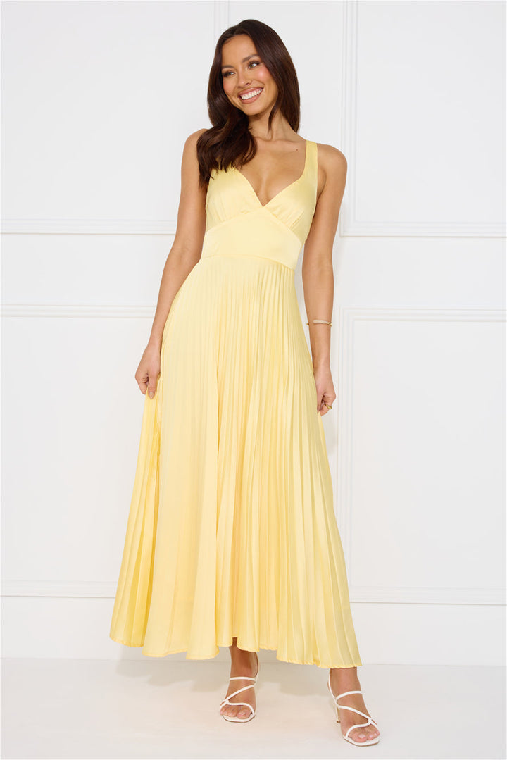 Damen Ärmelloses Plissee-Maxikleid mit V-Ausschnitt und Gekreuzten Rückenträgern