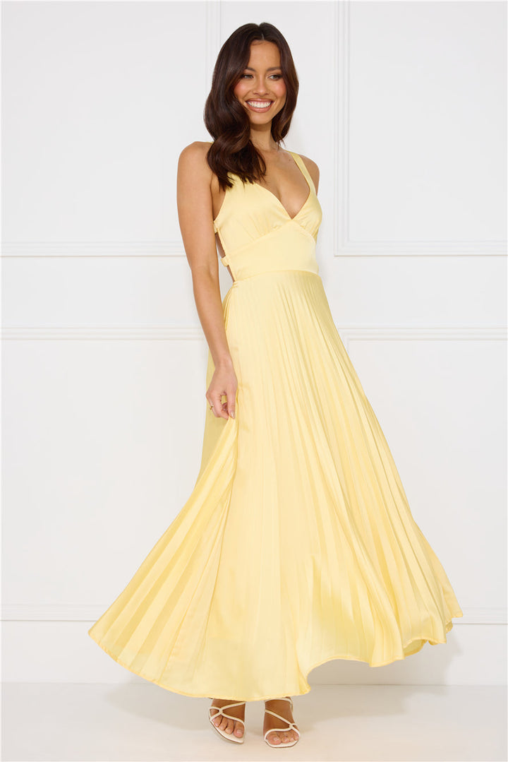 Damen Ärmelloses Plissee-Maxikleid mit V-Ausschnitt und Gekreuzten Rückenträgern