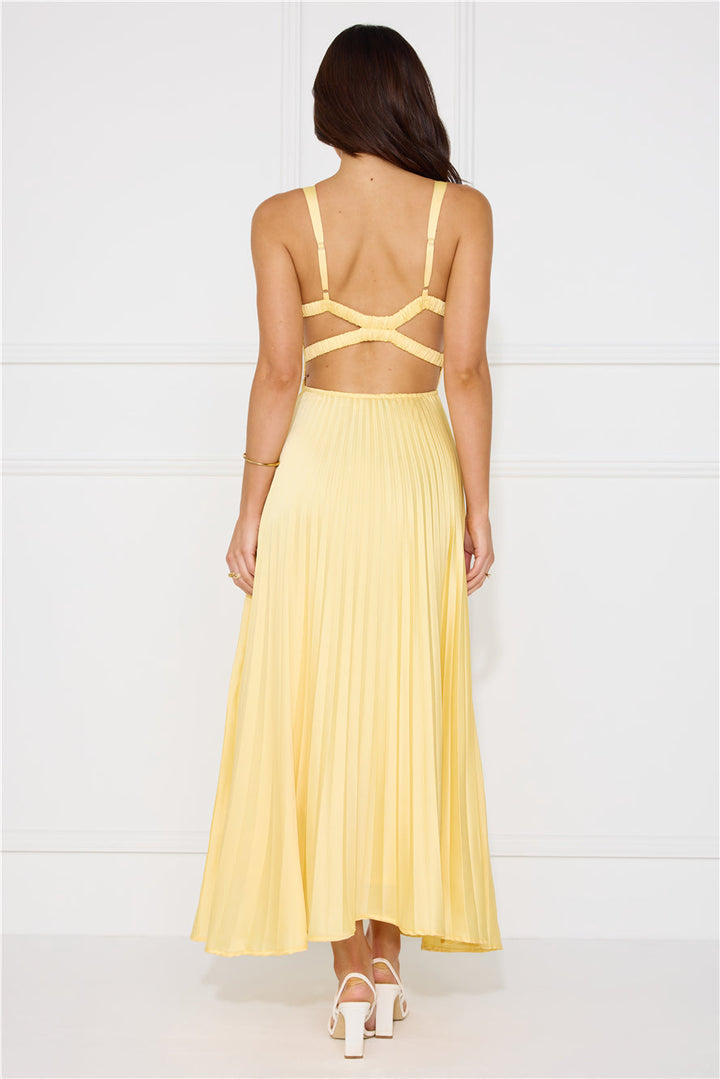 Damen Ärmelloses Plissee-Maxikleid mit V-Ausschnitt und Gekreuzten Rückenträgern