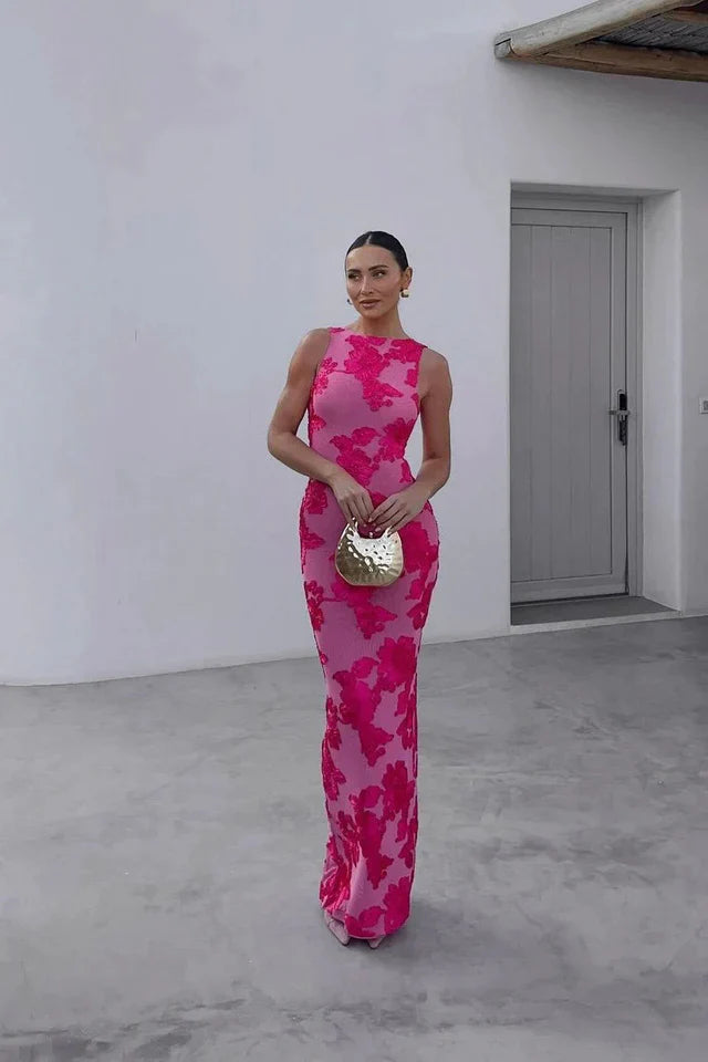 Damen Ärmelloses Maxikleid mit Blumenmuster-Maxi Dress-Alpenkind