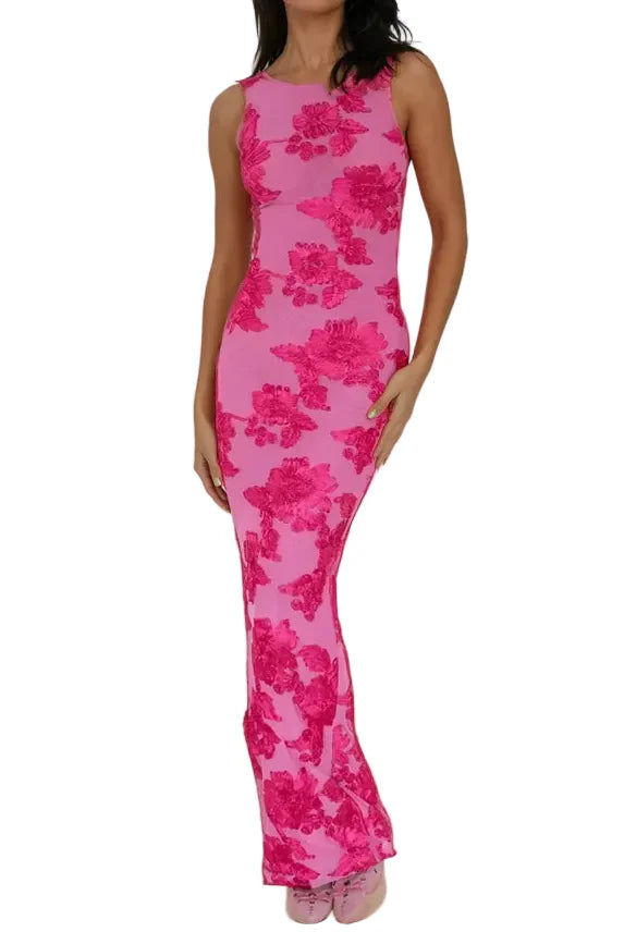 Damen Ärmelloses Maxikleid mit Blumenmuster-Maxi Dress-Alpenkind