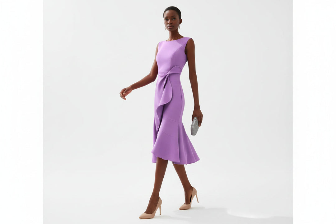 Damen Ärmelloses Midikleid mit Asymmetrischem Taillendetail und Ausgestelltem Saum-Midi Dress-Alpenkind