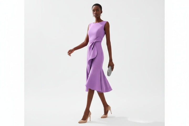 Damen Ärmelloses Midikleid mit Asymmetrischem Taillendetail und Ausgestelltem Saum-Midi Dress-Alpenkind