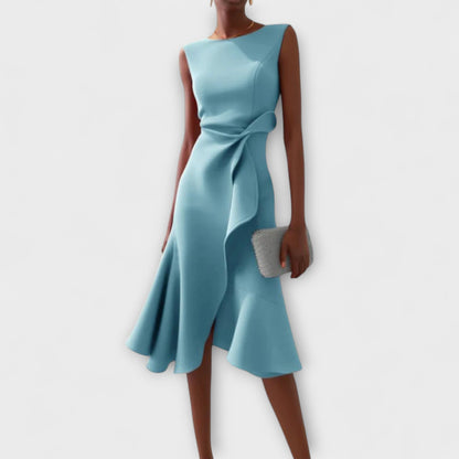 Damen Ärmelloses Midikleid mit Asymmetrischem Taillendetail und Ausgestelltem Saum-Midi Dress-Alpenkind