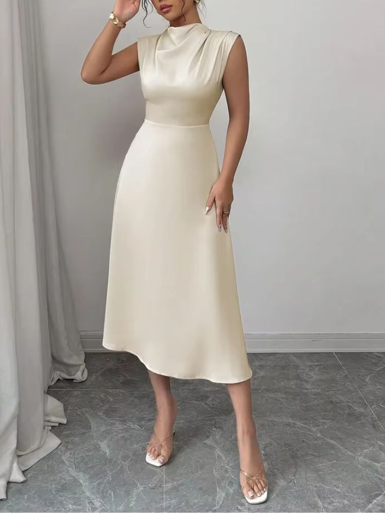 Damen ärmelloses Midikleid mit hohem Kragen und ausgestelltem Rock-Midi Dress-Alpenkind