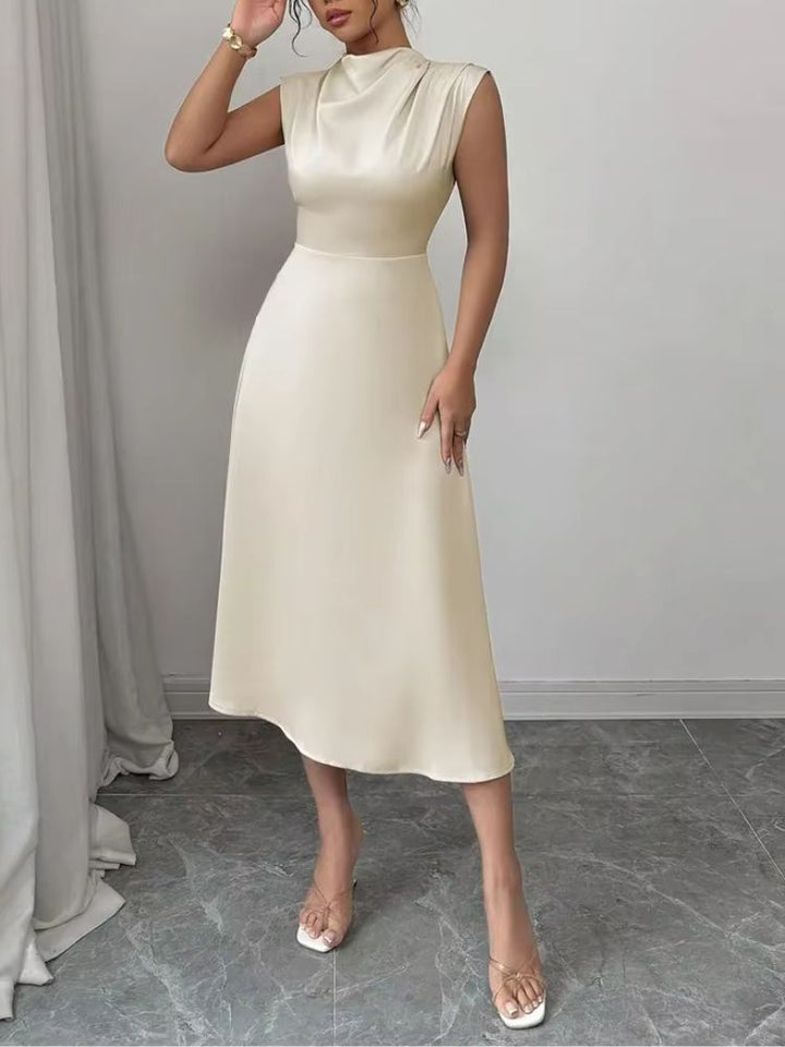 Damen ärmelloses Midikleid mit hohem Kragen und ausgestelltem Rock-Midi Dress-Alpenkind