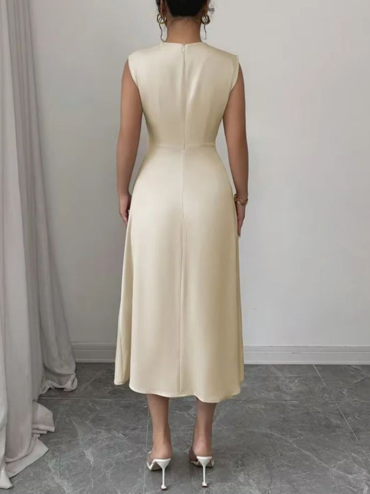 Damen ärmelloses Midikleid mit hohem Kragen und ausgestelltem Rock-Midi Dress-Alpenkind