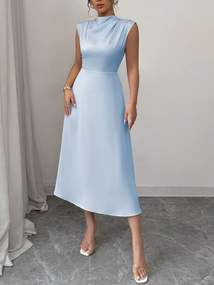 Damen ärmelloses Midikleid mit hohem Kragen und ausgestelltem Rock-Midi Dress-Alpenkind