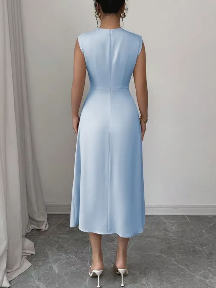Damen ärmelloses Midikleid mit hohem Kragen und ausgestelltem Rock-Midi Dress-Alpenkind