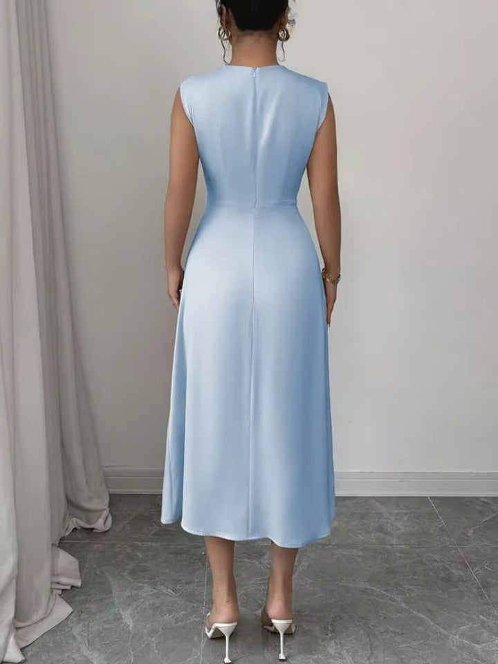 Damen ärmelloses Midikleid mit hohem Kragen und ausgestelltem Rock-Midi Dress-Alpenkind