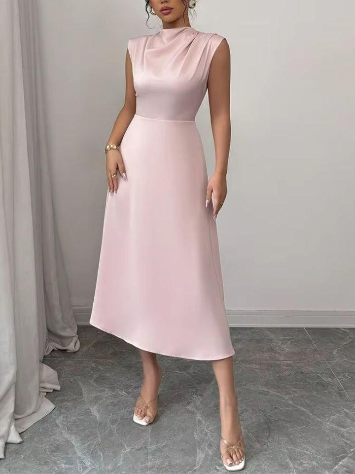Damen ärmelloses Midikleid mit hohem Kragen und ausgestelltem Rock-Midi Dress-Alpenkind