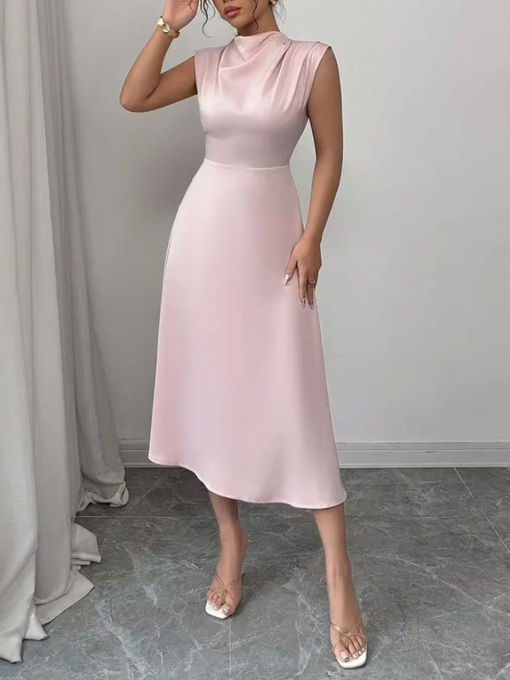 Damen ärmelloses Midikleid mit hohem Kragen und ausgestelltem Rock-Midi Dress-Alpenkind