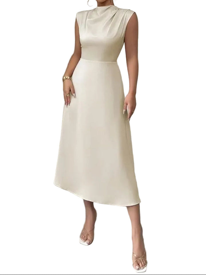 Damen ärmelloses Midikleid mit hohem Kragen und ausgestelltem Rock-Midi Dress-Alpenkind