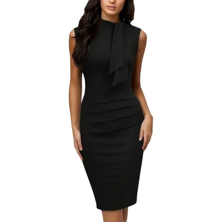Damen Ärmelloses Midikleid mit Stehkragen und Drapiertem Vorderteil-Midi Dress-Alpenkind