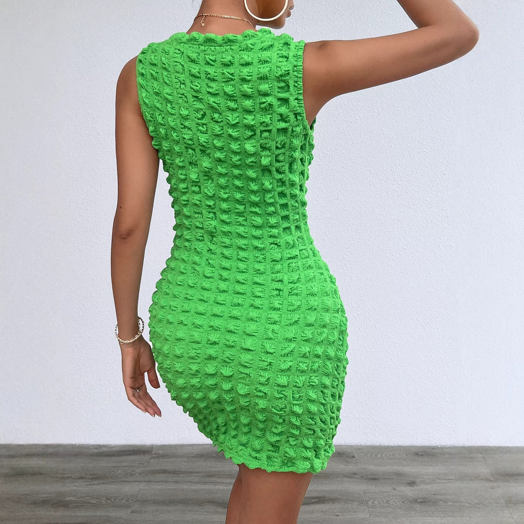Damen Ärmelloses Minikleid mit strukturiertem Rastermuster und Rundhalsausschnitt-Mini Dress-Alpenkind