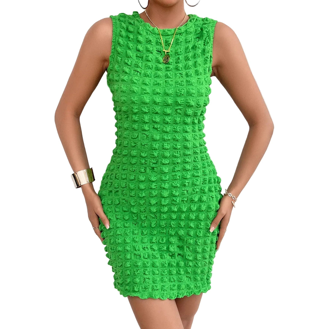 Damen Ärmelloses Minikleid mit strukturiertem Rastermuster und Rundhalsausschnitt-Mini Dress-Alpenkind