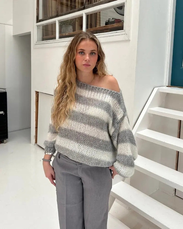 Damen Asymmetrischer Pullover mit strukturierter Oberfläche und langen Ärmeln