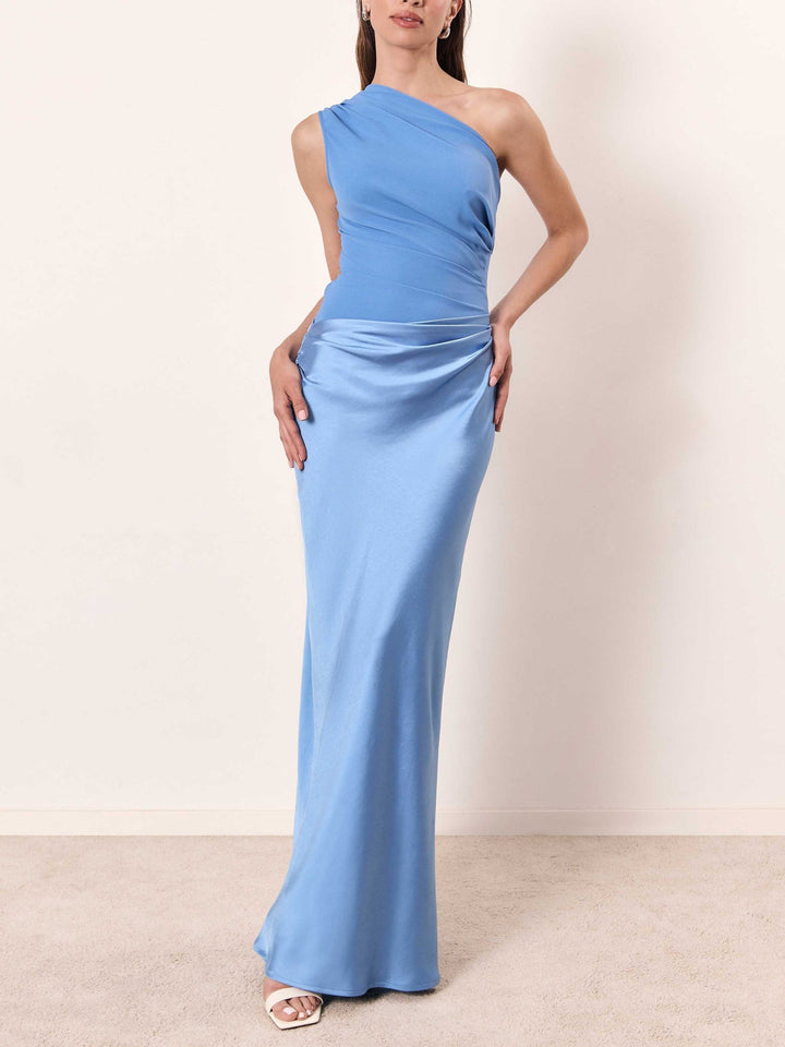 Damen Asymmetrisches Maxikleid mit Einschulterträger und Drapiertem Oberteil und Hüftraffung