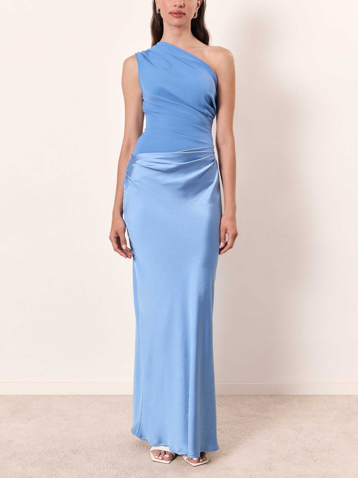 Damen Asymmetrisches Maxikleid mit Einschulterträger und Drapiertem Oberteil und Hüftraffung