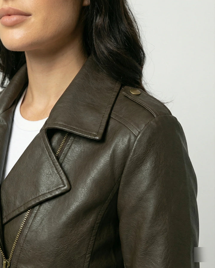 Damen Bikerjacke mit Schrägem Reißverschluss und Reverskragen-Women Sweaters-Alpenkind