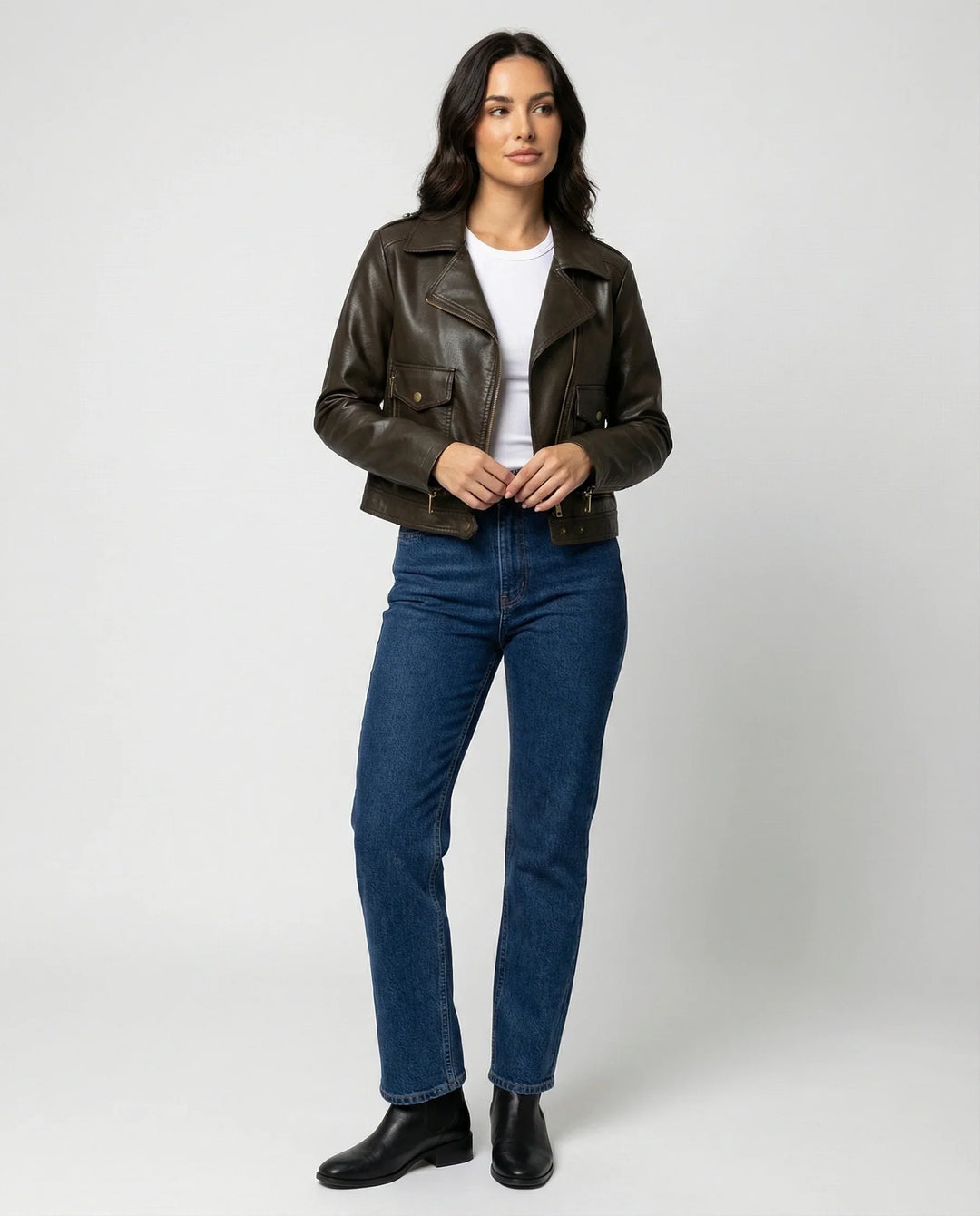 Damen Bikerjacke mit Schrägem Reißverschluss und Reverskragen-Women Sweaters-Alpenkind