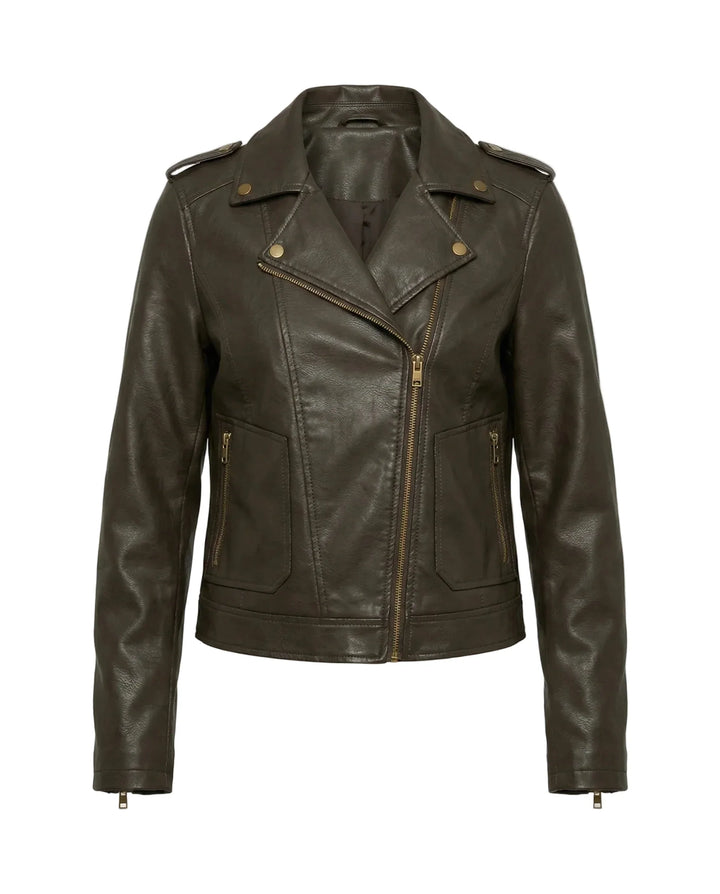 Damen Bikerjacke mit Schrägem Reißverschluss und Reverskragen-Women Sweaters-Alpenkind