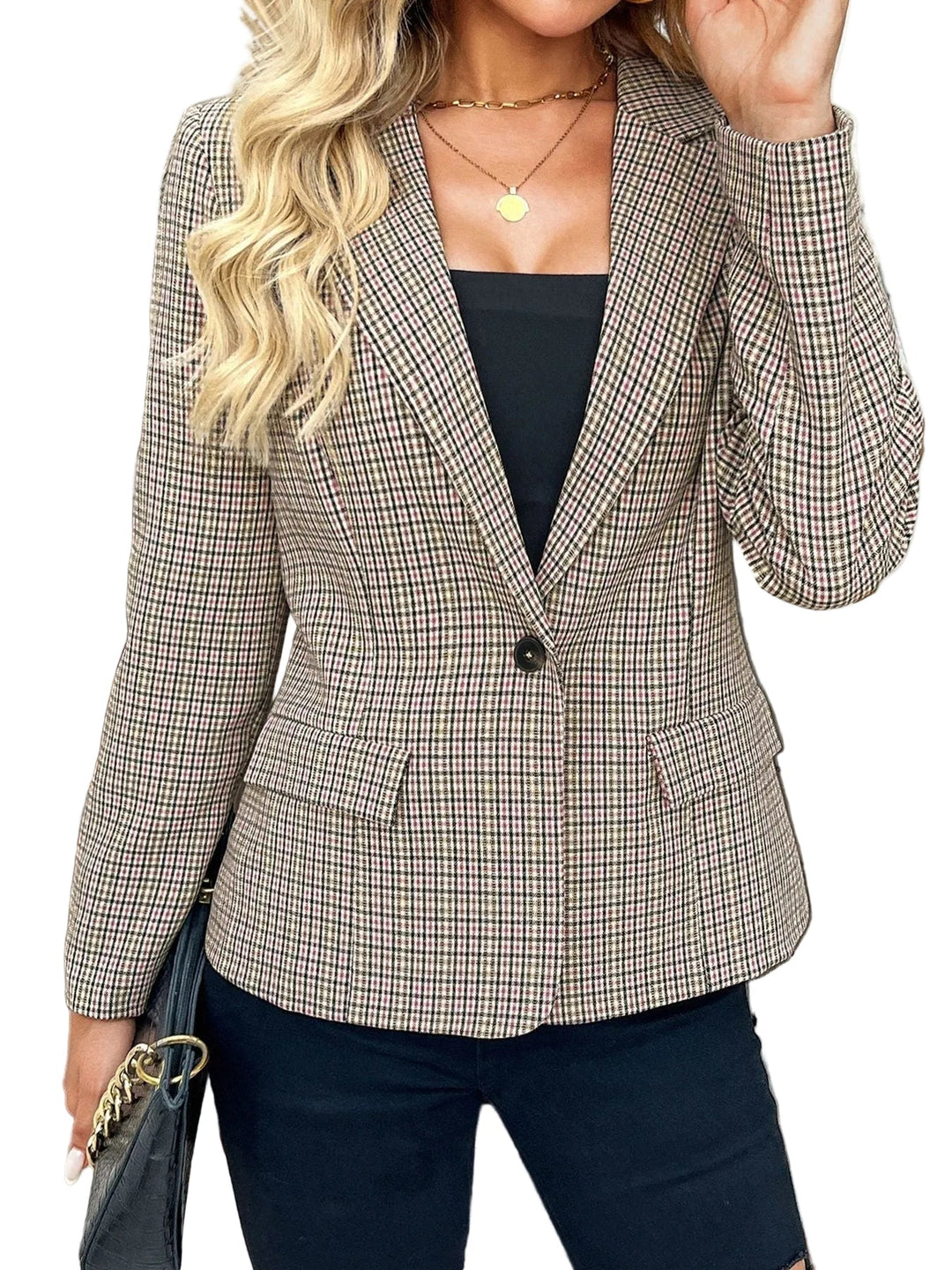 Damen Blazer mit fallendem Revers, Ein-Knopf-Verschluss und langen Ärmeln-Women Blazer-Alpenkind