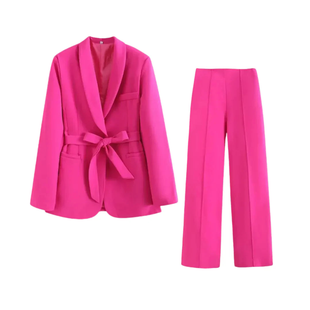 Damen Blazer- und Hosen-Set mit Bindegürtel-Women Set-Alpenkind