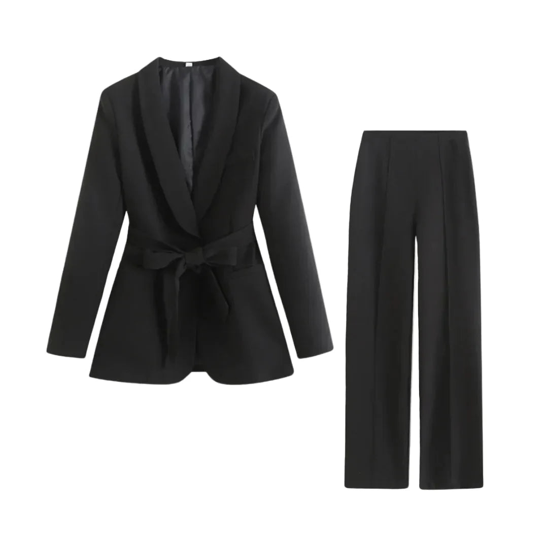 Damen Blazer- und Hosen-Set mit Bindegürtel-Women Set-Alpenkind