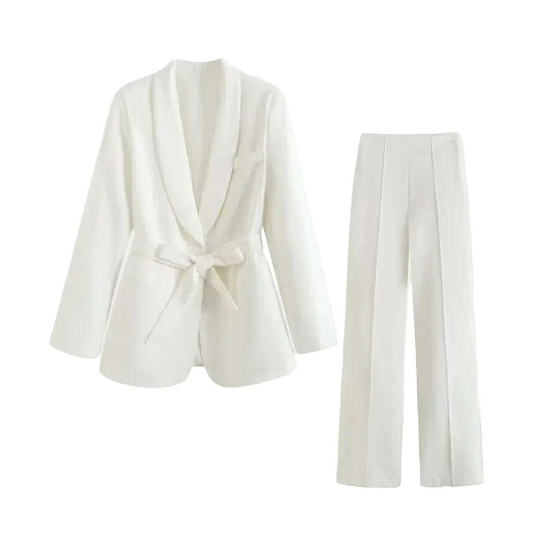 Damen Blazer- und Hosen-Set mit Bindegürtel-Women Set-Alpenkind