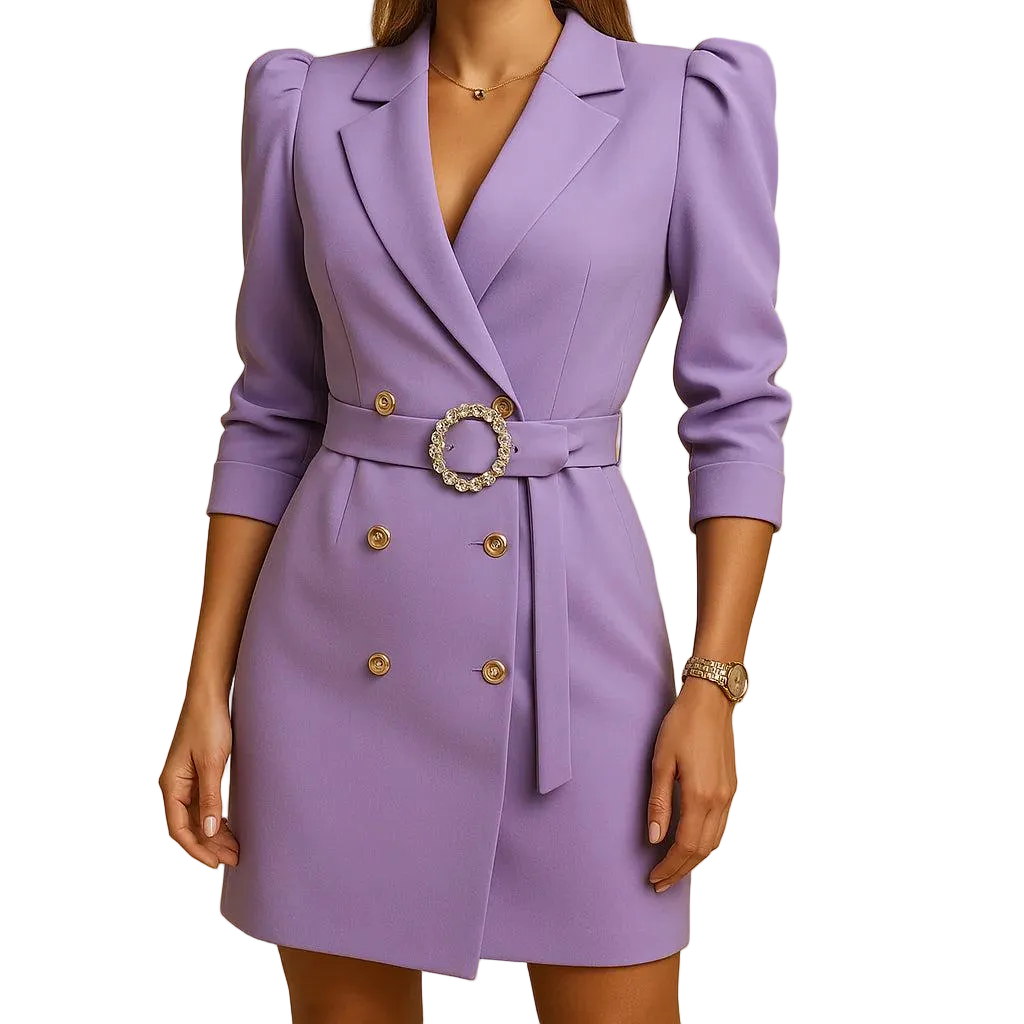 Damen Blazerkleid mit Doppelknopfleiste und Gürtel-Mini Dress-Alpenkind