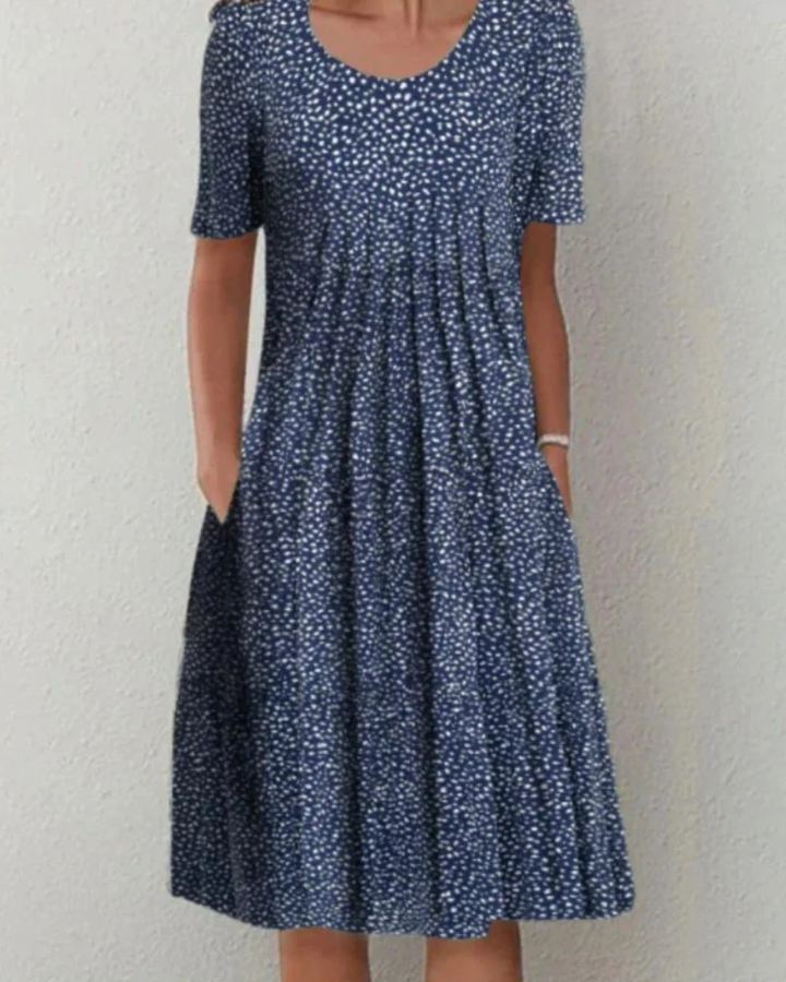 Damen Blumen Sommerkleid Kurzarm mit Taschen | Midi Kleid
