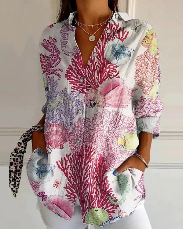 Damen Bluse mit Allover Print | Langarm