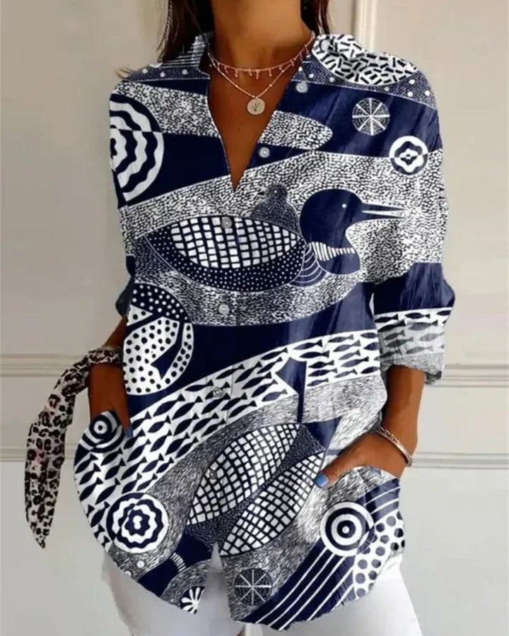 Damen Bluse mit Allover Print | Langarm
