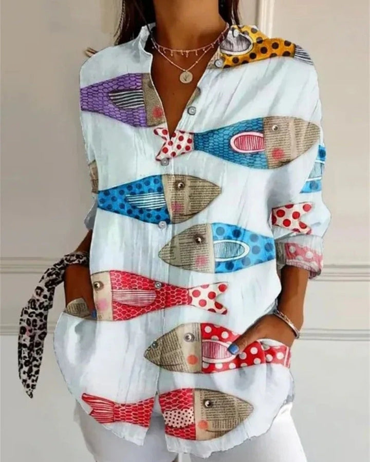 Damen Bluse mit Allover Print | Langarm