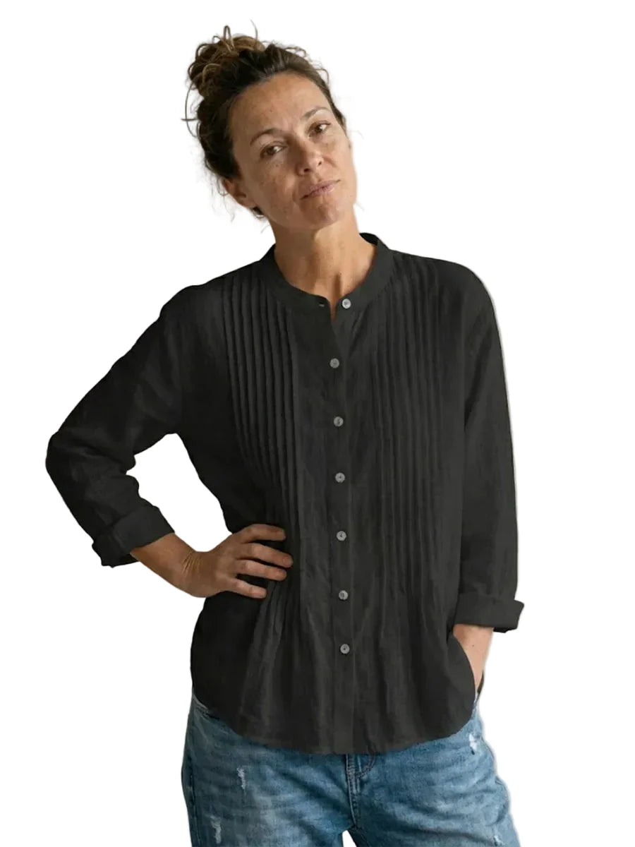 Damen Bluse mit Faltenfront und Knopfleiste-Women Shirt-Alpenkind