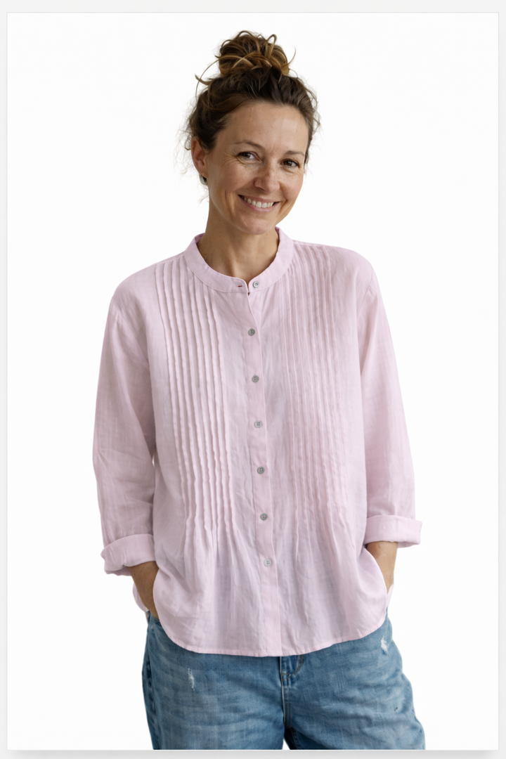 Damen Bluse mit Faltenfront und Knopfleiste-Women Shirt-Alpenkind