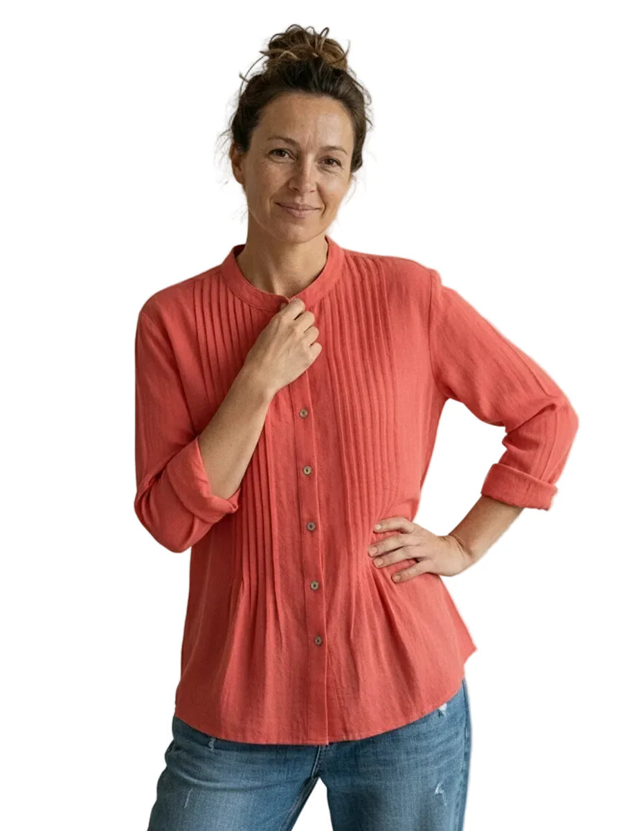 Damen Bluse mit Faltenfront und Knopfleiste-Women Shirt-Alpenkind