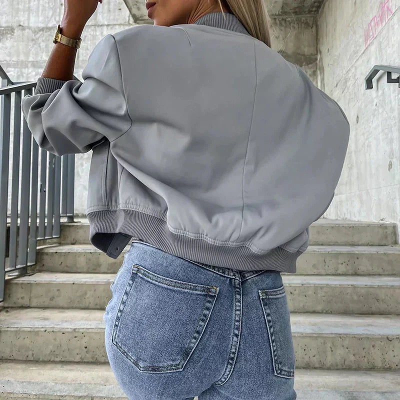 Damen-Bomberjacke mit Knopfverschluss und Brusttaschen
