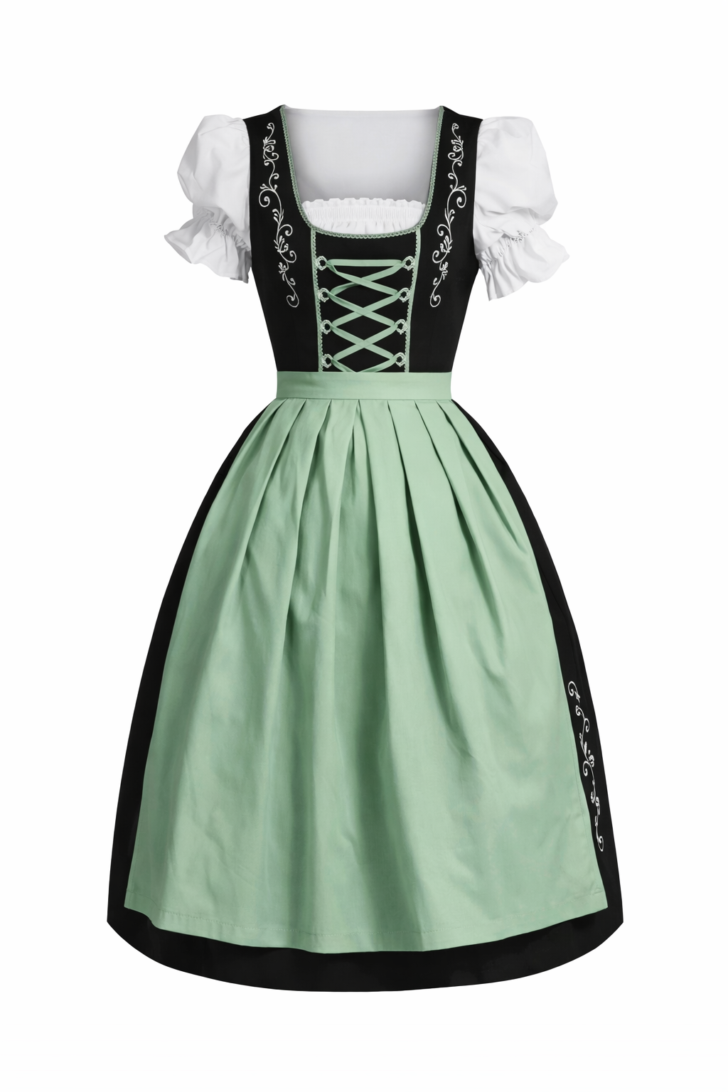 Damen Dirndl Kleid mit Kontrastschürze, Stickdetail und Rückenschleife-Dirndl for Women-Alpenkind