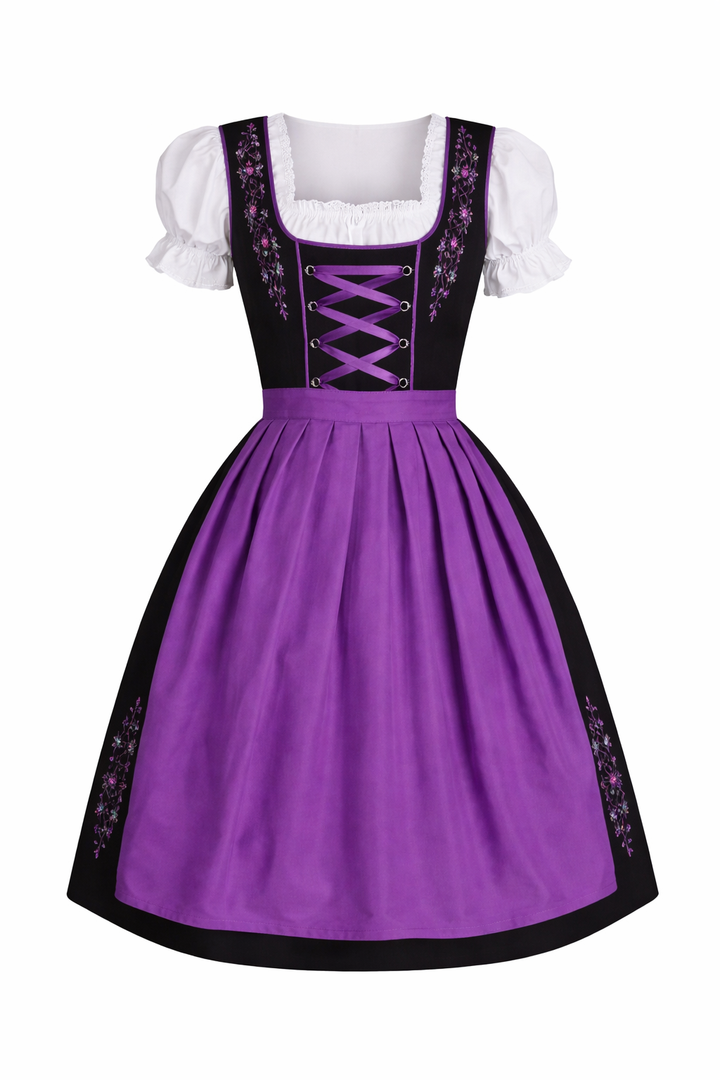 Damen Dirndl Kleid mit Kontrastschürze, Stickdetail und Rückenschleife-Dirndl for Women-Alpenkind