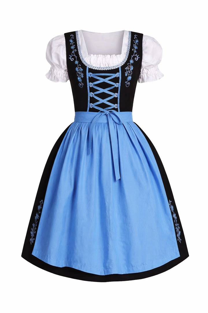 Damen Dirndl Kleid mit Kontrastschürze, Stickdetail und Rückenschleife-Dirndl for Women-Alpenkind