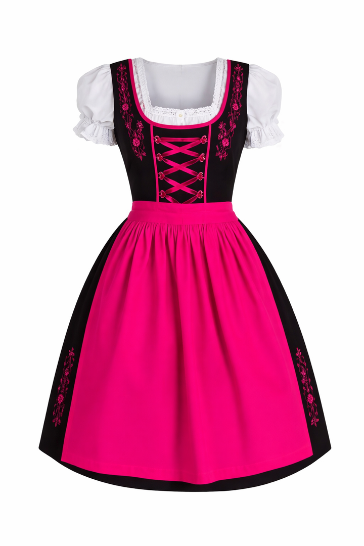 Damen Dirndl Kleid mit Kontrastschürze, Stickdetail und Rückenschleife-Dirndl for Women-Alpenkind